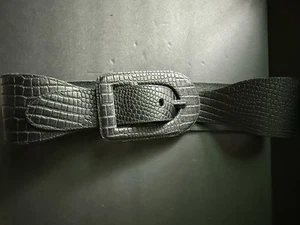 Express Animal Print Embossed Wide Leather Belt Black Y2K Career 80s Large 30-32 - Picture 1 of 6
