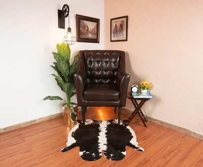 Alfombra de piel de becerro blanca y negra de piel de vaca de 3x3 pies decoración sala de estar Foto 1 de 4