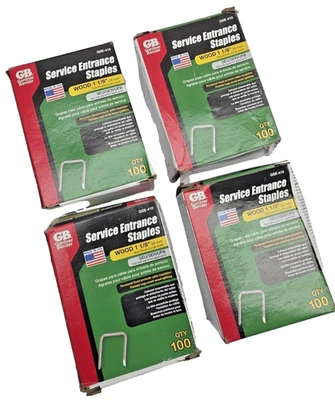 Lote de 4 grapas de entrada de servicio GSE-410Gardner Bender madera 1-1/8" paquete de 100 Foto 1 de 4