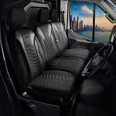 JUEGO DE FUNDAS DE ASIENTO A MEDIDA PARA PEUGEOT BOXER 2014-2025 TELA PIQUÉ 1+2 DELANTERAS Foto 1 de 4