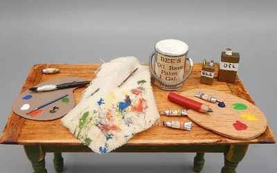 Suministros de pintura vintage Wright Guide y Steve LaRocco casa de muñecas miniatura 1:12 Foto 1 de 4