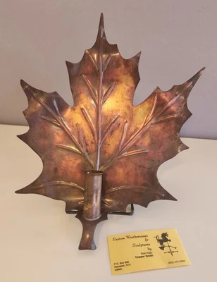 VTG Maple Leaf Sconce Candle Holder - by Don Felix Coppersmith  NH 11.75" tall - Image 1 of 4