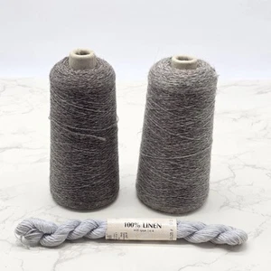 Vintage Mohair Wool Yarn Thread Cone Spool BROWN and skein Euroflax LINEN Thread - Picture 1 of 16