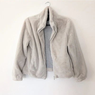 Sanctuary Cream Mock Neck Zip Front Fleece Faux Fur Coat Jacket, size M - Image 1 of 4