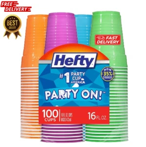 Hefty Party On Disposable Cups - 16 oz, Assorted Colors, 100 Count - Picture 1 of 4