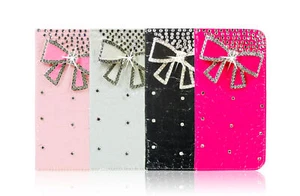 Leather Bling Bow Glitter Wallet Book Case Cover For Samsung and iPhone Models - Picture 1 of 8