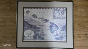 Map Of The Sandwich Isles By Artist Blaise Domino 1988 With Frame & Notes - Picture 1 of 15