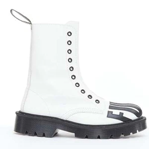 VETEMENTS VTMNTS F OFF black white slogan leather combat boots EU36 - Picture 1 of 11