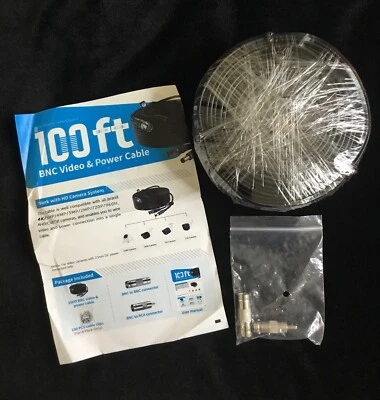 100Ft BNC Cable Security Camera Wire Cord with BNC Connectors and RCA Adapters - Image 1 of 4
