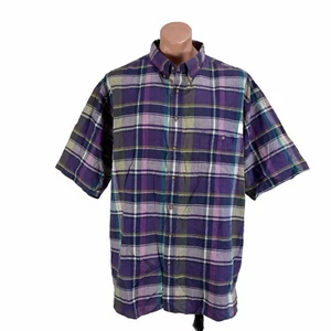 Vtg 80s Eddie Bauer Linen Button Up Shirt Purple Plaid XXL NWT Superior Madras - Picture 1 of 9
