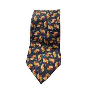 Ermenegildo Zegna Silk Tie Navy Blue Gold Red Abstract Geometric Pattern Z-7 - Picture 1 of 6