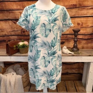 Tommy Bahama Island Breeze 100% Linen Ruffle Shift Dress Tropical Print Size XS - Picture 1 of 12