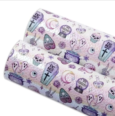 HOJA DE CUERO SINTÉTICO ESQUELETO CALAVERA Halloween pastel 8" x 13" 1217689 iridiscente Foto 1 de 4