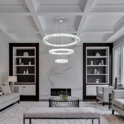 Crystal Ring Chandelier Pendant Light LED Ceiling Light Fixture Hanging Lamp DIY - Image 1 of 4