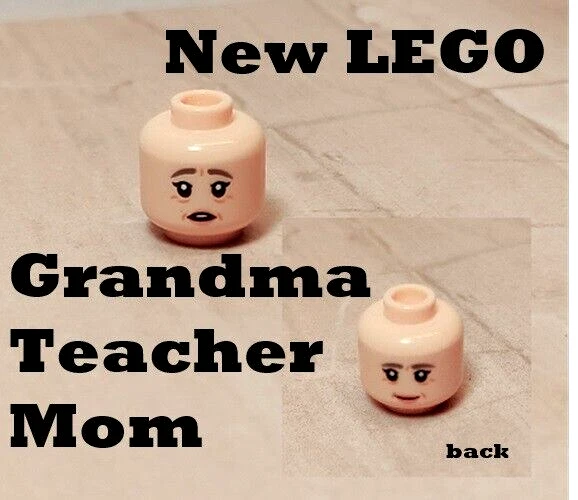 New LEGO Grandma Head Tired Mom Teacher Nurse Flesh Peach Printed Face Two Sides - Image 1 of 1