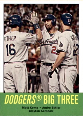 Clayton Kershaw 2012 Topps Heritage #412 Matt Kemp Andre Ethier LA DODGERS - Image 1 of 2