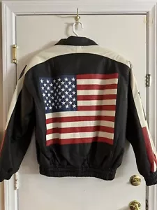 Chaqueta de Cuero Genuino Vintage WILDA para Hombre Bandera de EE. UU. Bordada Talla XL - Imagen 1 de 11