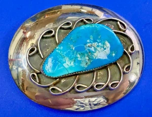 ¿Navajo grande de piedra turquesa? Hermosa hebilla de cinturón de arte indio nativo americano - Imagen 1 de 22