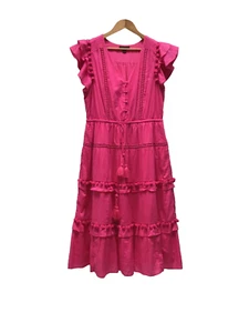 J Crew rosa Baumwollkleid mit Ösen und Bommelfransen, Gr. L - Bild 1 von 13