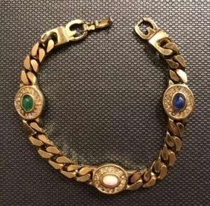 GROSSE-Armband-goldfarbene Glieder, mit farbigen Steinen-20cm-Rar - Bild 1 von 8