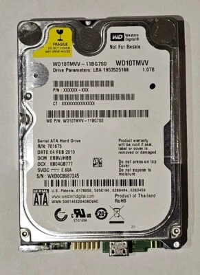 1TB hard drive — Western Digital WD10TMVV-11BG7S0 USB external HDD FEB 2010 - Image 1 of 3