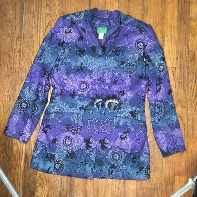  Blazer De Colección KENZO Mujer 40 Chaqueta Azul Estampado Floral Hecho en Francia Foto 1 de 4