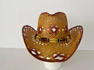 Straw Cowgirl Cowboy Western Hat For Women Men Pinch Front Hat Size L/XL - Picture 1 of 10