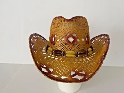 Chapéu de palha cowgirl cowboy faroeste para mulheres homens apertar chapéu frontal tamanho G/XL - Imagem 1 de 4