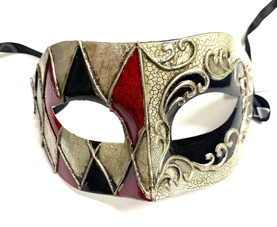 Venetian Black Red Eye Mask Halloween Masquerade Ball Steampunk Luxury Eye Mask - Image 1 of 3