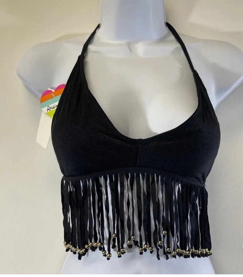 Raisins Tribal Fringe Bikini Swim Top pink Black M780379 Size M - Image 1 of 1