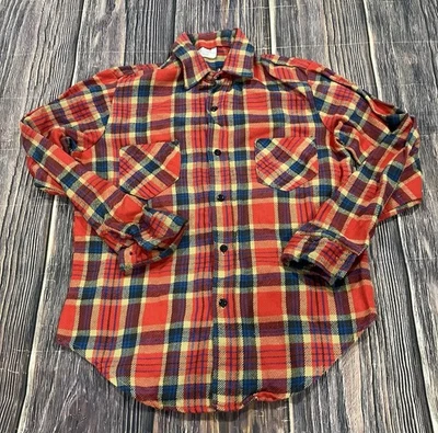 Camisa a Cuadros de Franela Sears Años 70 De Colección Con Botones Puntada Única Talla M 15-1/2 Foto 1 de 4