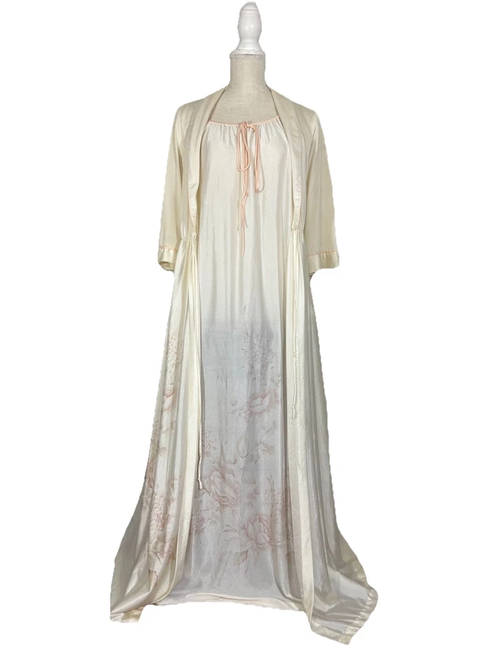 Conjunto de Vestido Vintage Años 70 Montgomery Ward SM Peignoir Bata Sin Mangas Floral Cottage Glam Foto 1 de 4