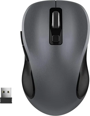 WisFox 2.4G Wireless Mouse for Laptop, Ergonomic Computer with USB Grey  - Image 1 of 4