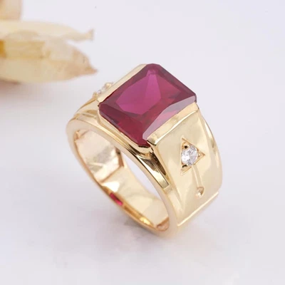 Handmade Red Ruby Ring Moissanite Ring Gold Plated 925 Silver Ring Gift For Him - Image 1 of 4