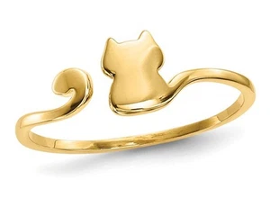 14K Yellow Gold Polished Cat Adjustable Cuff Ring - Picture 1 of 5