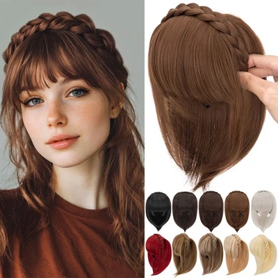 Topper de cinta de pelo natural real como humano con clip de trenzas en flequillo de postizo EE. UU. Foto 1 de 4