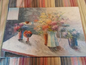 Vintage Still Life Floral Signed Renwick Oil Painting 36" X 24" GC - Picture 1 of 9