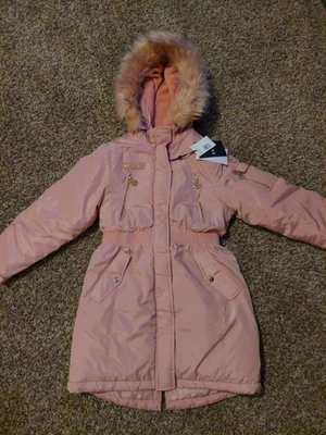 Abrigo de invierno para niñas DKNY Parka GRANDE 14/16 Rosa Extraíble con capucha y cremallera completa NWT $120 Foto 1 de 4