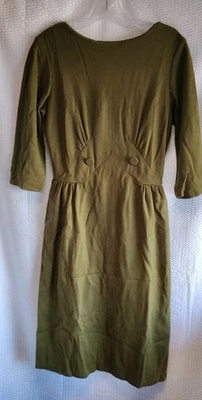 VTG 50's L'aiglon Dress Army Green Knee Length 3/4 Sleeve Back Zipper  - Image 1 of 4