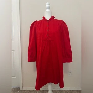 Neu mit Etikett Pomander Place rotes Claiborne-Kleid mit Biesen Gr. L Etuikleid Rüschen Puffärmel - Bild 1 von 13