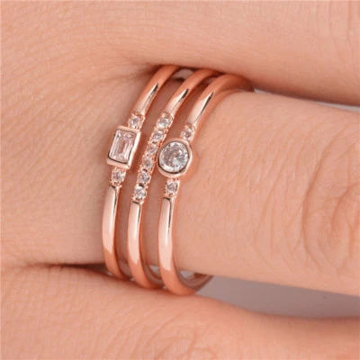Moda Anillos de boda rellenos de oro rosa para mujer joyas circonitas cúbicas talla 6-10 Foto 1 de 4