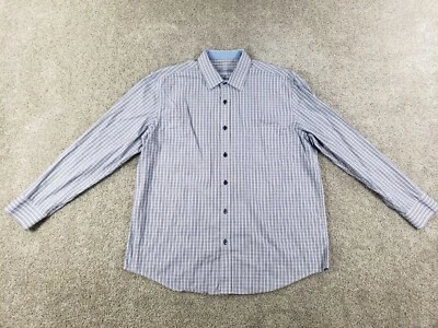 Tasso Elba Mens Dress Shirt XL 17-17.5 Blue Plaid Cotton - Image 1 of 4