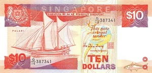 Singapore $10 ND. 1988 P 20 Series G/16 Circulated Banknote Me11 - Picture 1 of 2
