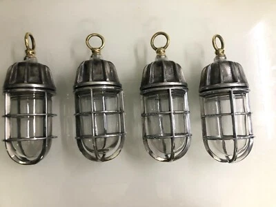 Vintage Nautical Ship Lights Marine Aluminium Pendant Lamp Brass Hook Lot of 4 - Image 1 of 4