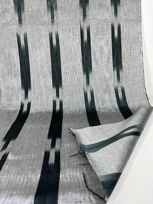 Luxurious Silver Silk Moire Fabric By 2 Meters,  Ikat Pattern Green Kutnu. - Image 1 of 4