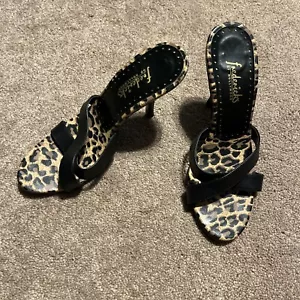 vintage Fredericks Of Hollywood High Heel Sandal Shoe Leopard Sz 7 Leather Upper - Picture 1 of 4