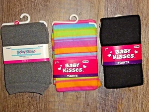 Girl's footless / footed tights ~ Baby kisses 4-6 SMALL black cotton gray - Picture 1 of 6