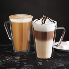 2 Pcs Glass Coffee Cup Set with Handle 450ml Double-walled Latte Macchiato Glass