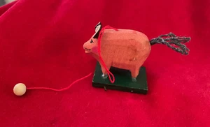 Vintage Wooden Pink Pig Pull Toy Midwest Ornament - Picture 1 of 8