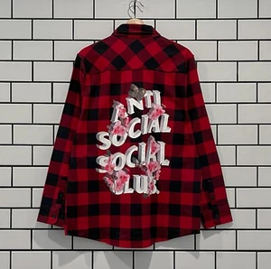 ANTI SOCIAL SOCIAL CLUB ASSC HAPPIEST PLACE ON EARTH FLANNEL RED - Picture 1 of 3
